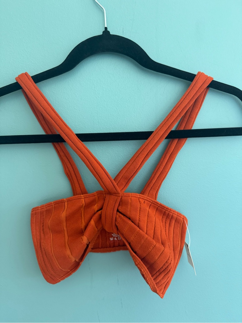 Anthropologie Orange Ribbed Knot-Front Crop Top NWT